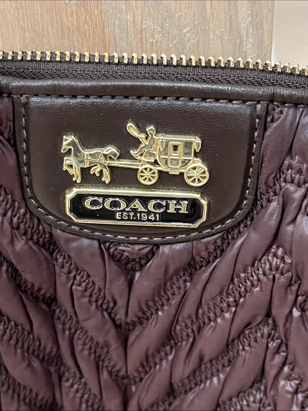 COACH Quilted Chevron Tote in Dark Brown with Gold Hardware - Picture 4 of 5